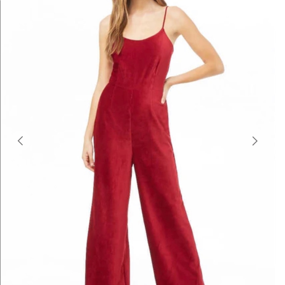 Red Corduroy Wide Leg Jumpsuit
